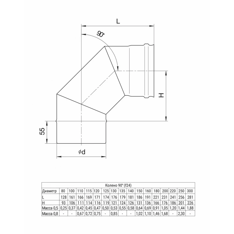 ГАЗ Колено угол 90°