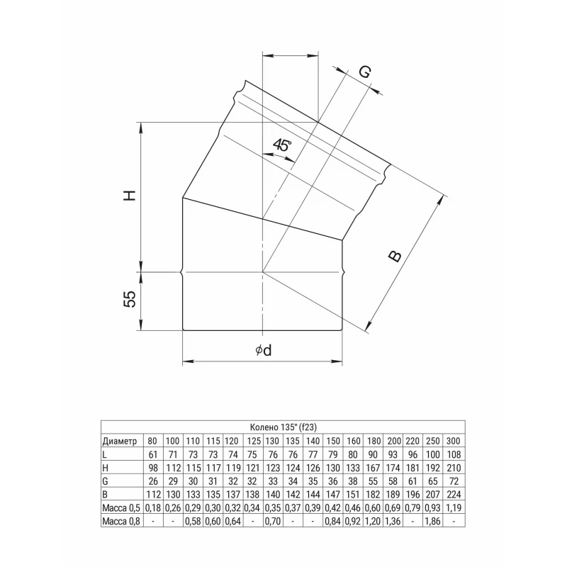 ГАЗ Колено угол 135°