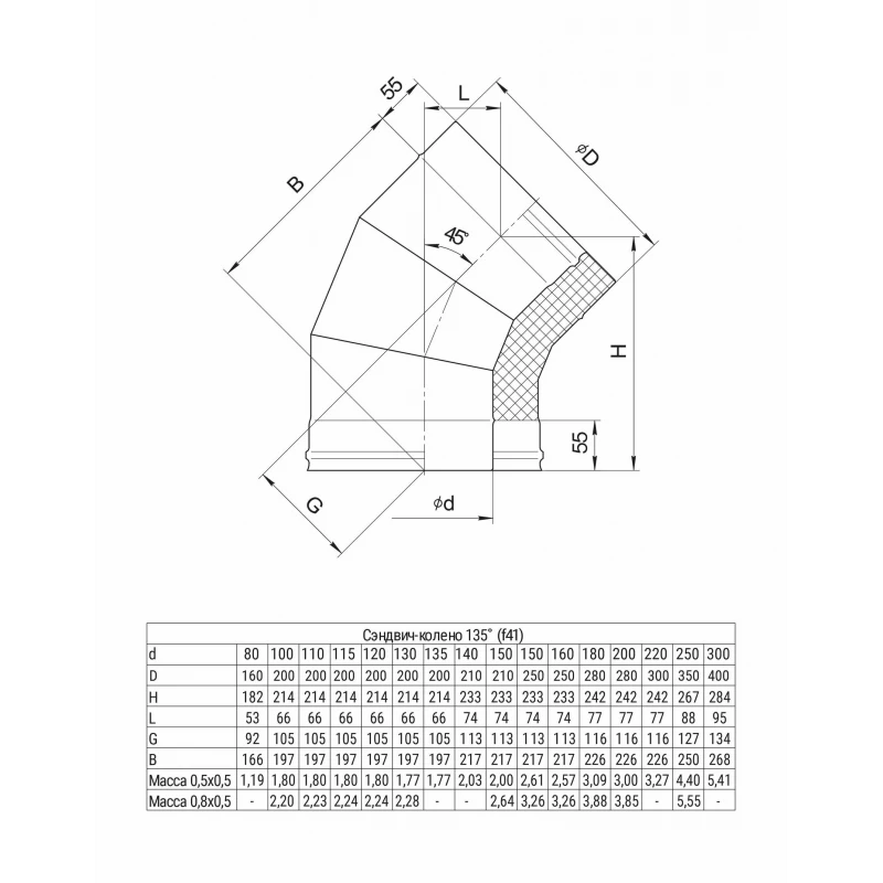 Стандарт 30-50 Сэндвич-колено 135°