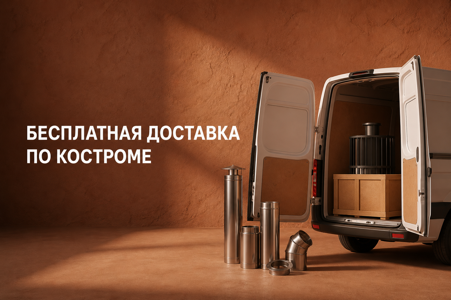 Бесплатная доставка по Костроме при покупке печи и дымохода